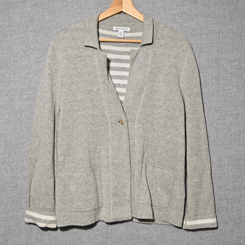 Belford Cardigan Sweater Womens Single Button Pima Cotton M Grey